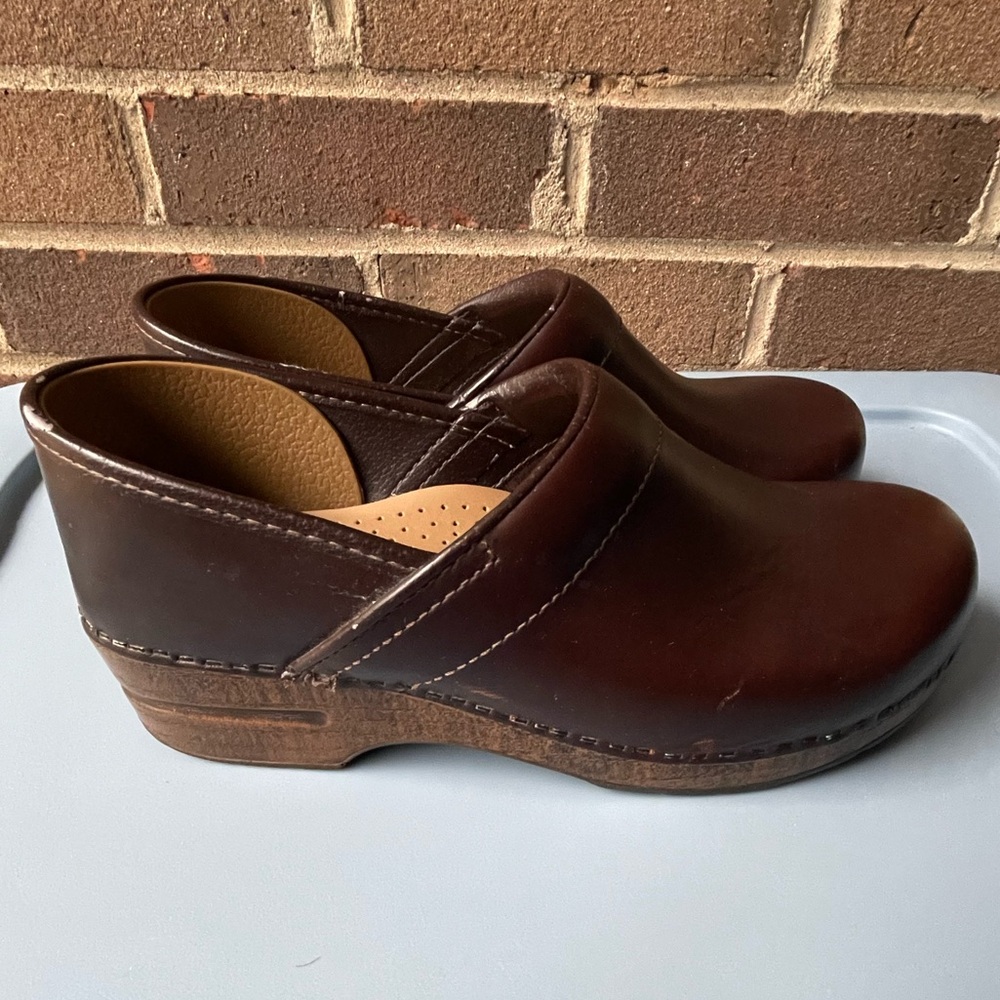 Dansko Brown Leather Slip On Mule Clogs